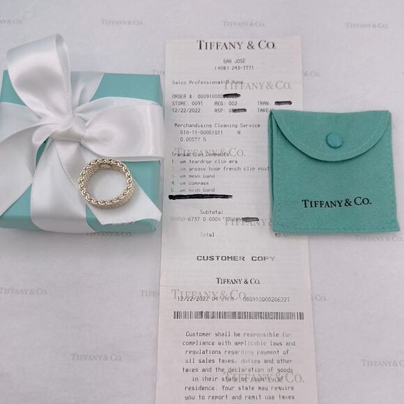 Tiffany & Co. Somerset Mesh Ring Band Size 8 Sterling Silver 925 W/ Pouch & Box - Picture 9 of 10